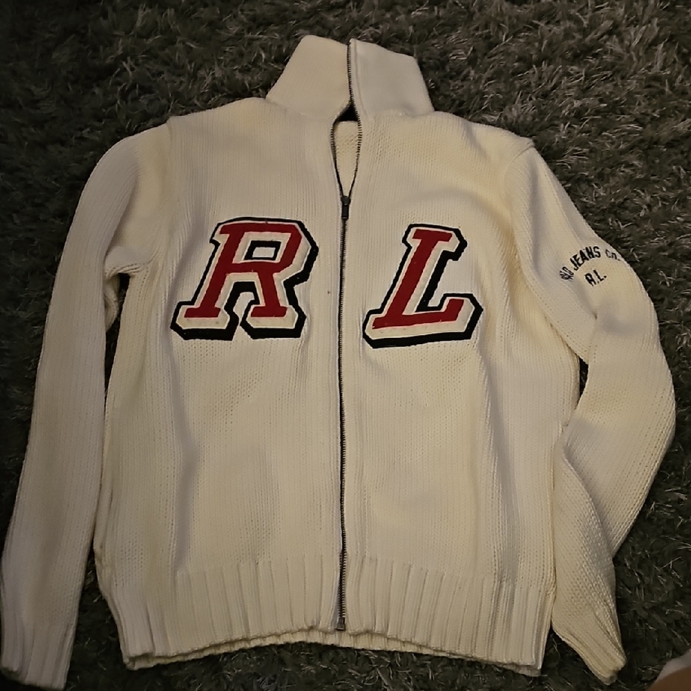 Wore Twice..sent To Cleaners...White RL Zip-Up Sweater Vintage